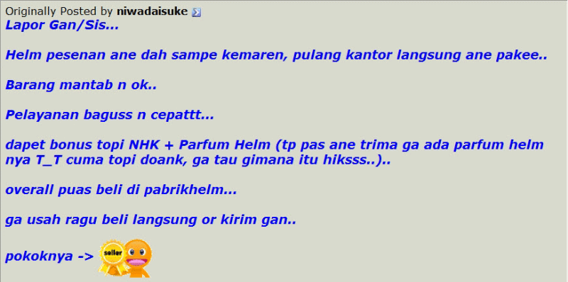 Testimonial pabrikhelm.com