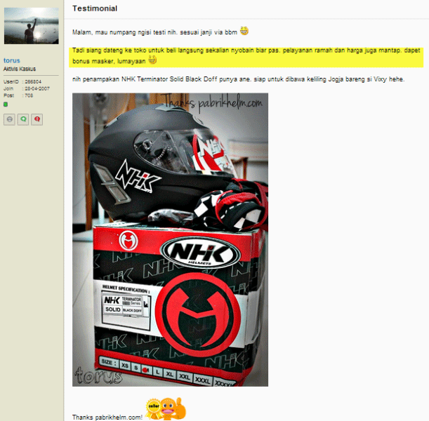 Testimonial pabrikhelm.com