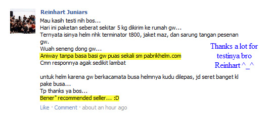 Testimonial pabrikhelm.com