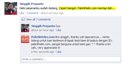 Testimonial pabrikhelm.com