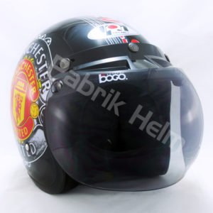 Helm JPN Retro Club Manchester United Hitam Kaca Bogo